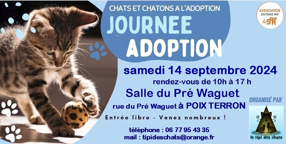 Journée d'adoption le 14 septembre à Poix-Terron, salle du Pré Waguet.